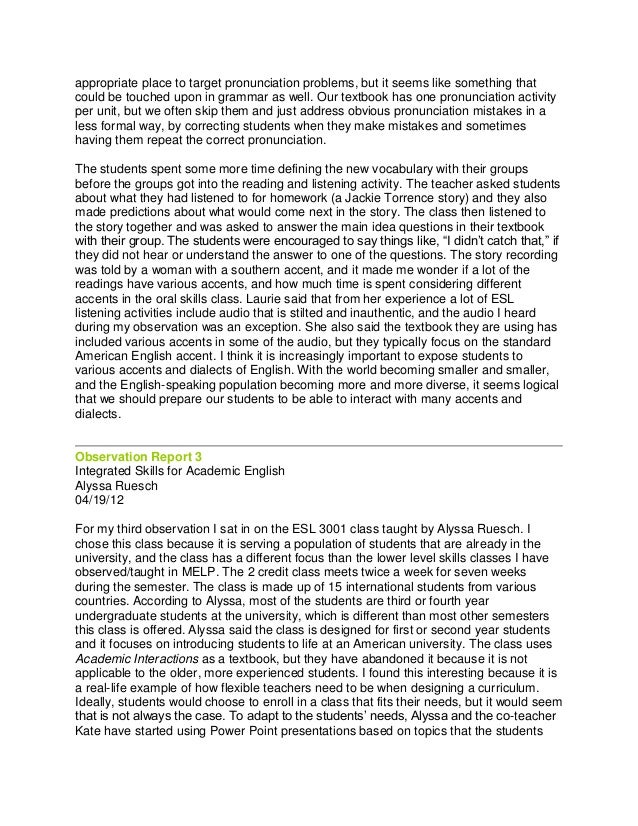 special education observation report Student observation report essay